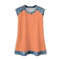 thumbnail image 3 of Uootdi Womens Tank Tops Denim Patchwork Print Crew Neck Sleeveless Curved Hem Loose Fit Breathable Tops Casual Cami Tees Daily Street Style Wear Gift, 3 of 9