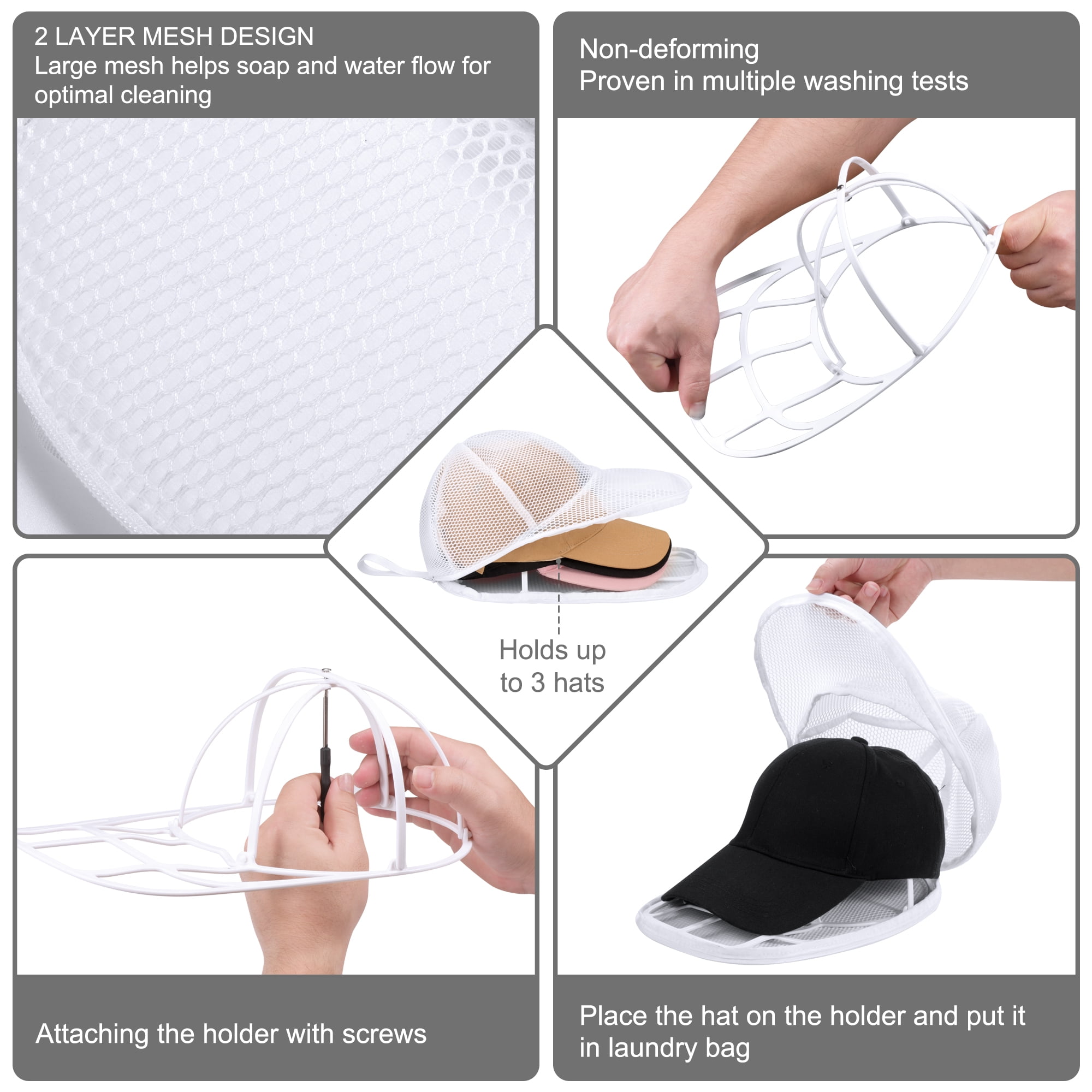 TSOMEI Hat Cleaner for Baseball Cap Foldable Hat Washer Rack for Washing Machines 2 Pcs Black+White