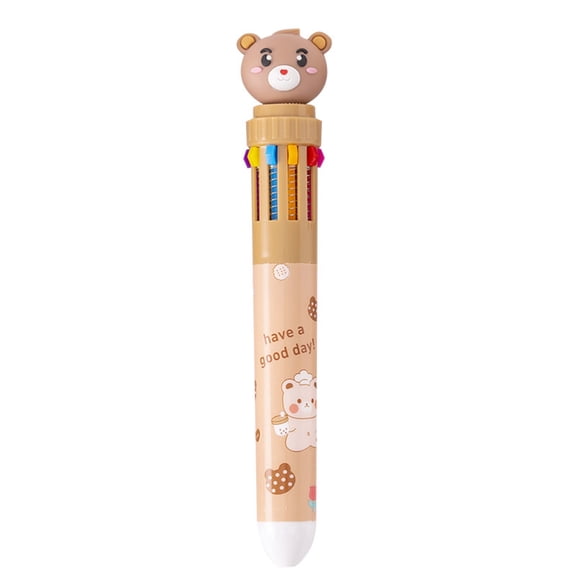 Cartoon Bear 10 Color Ballpoint Pen Press Type Multicolor Ballpoint Pens for School Office Student Supply 1 Count One Size