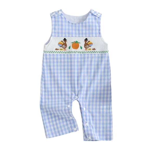 BemeyourBBs Baby Boy Thanksgiving Romper Turkey Embroidery Round Neck Jumpsuit
