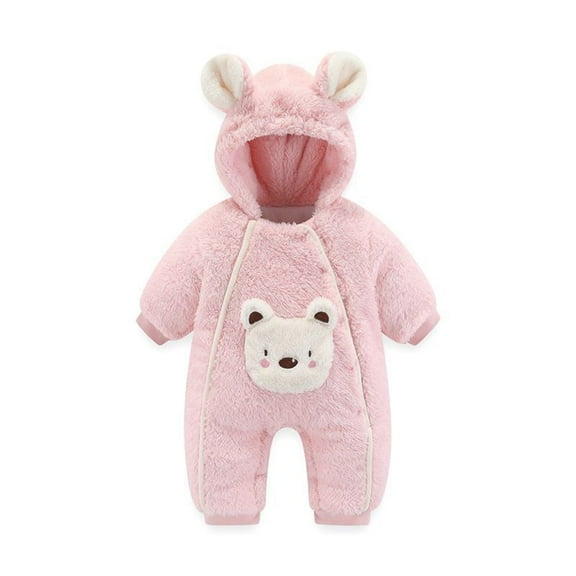 Shldybc Toddler Baby Girl Boy Romper Jumpsuit Pajama Infant Long Sleeve Hooded Plush Bodysuit Playsuit Fall Winter Outfits