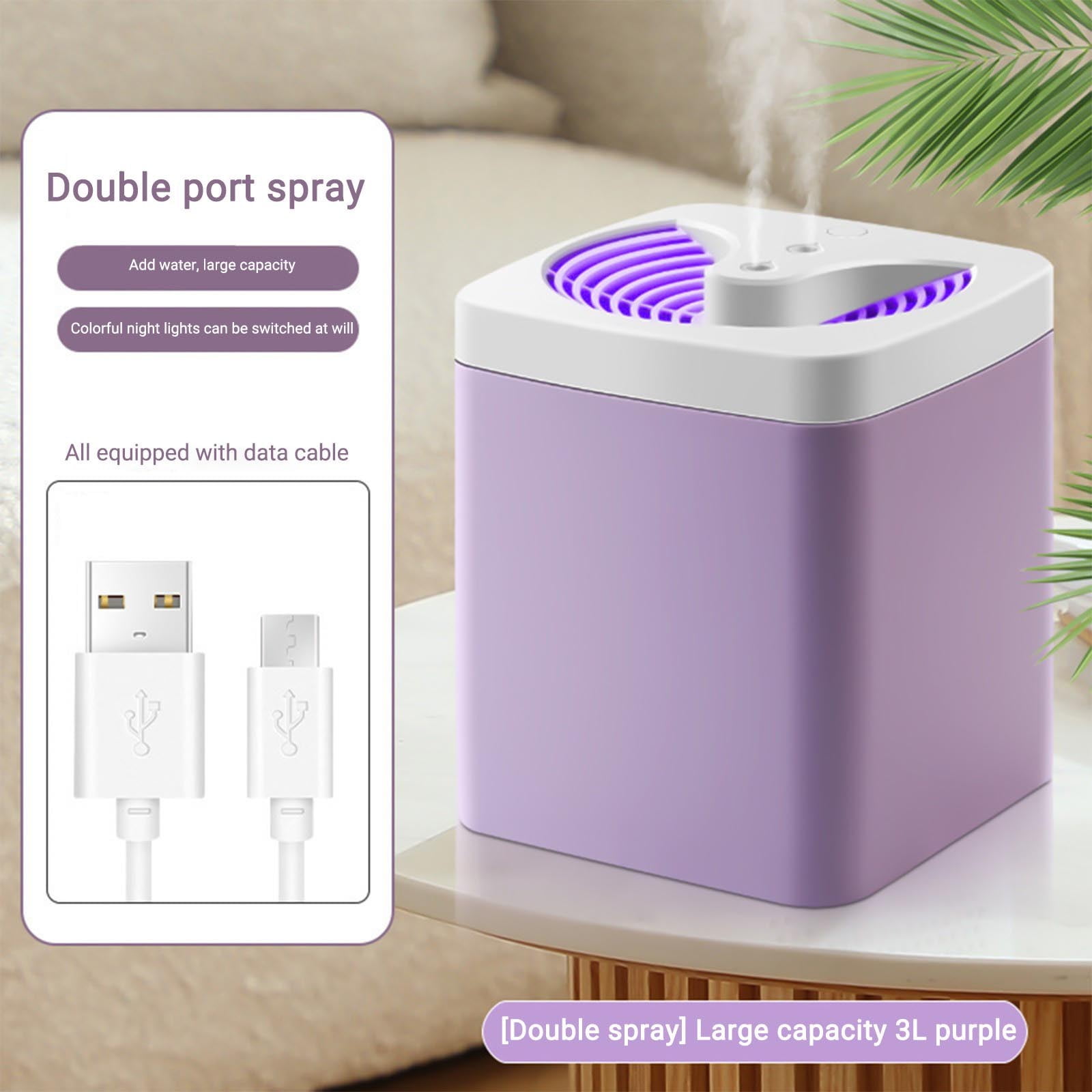 Cool Mist Humidifier 3L Large Capacity Air Humidifier, Quiet USB Humidifier with 3 Mist Modes LED Night Light, Auto Shut Off Humidifier for Bedroom Baby Room Office Home Use