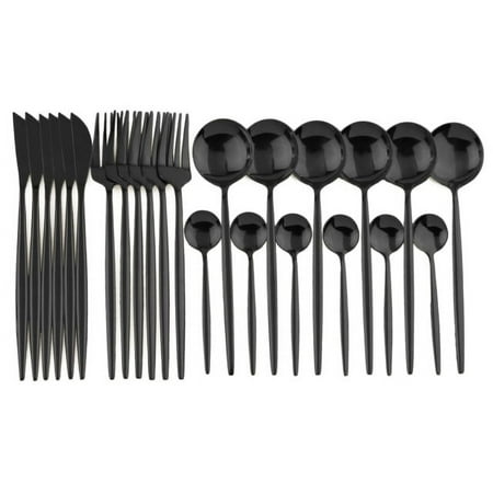

24pcs Black Western Dinnerware Set Stainless Steel Cutlery Set Fork Knife Spoon Tableware Set Flatware Set Silverware Set