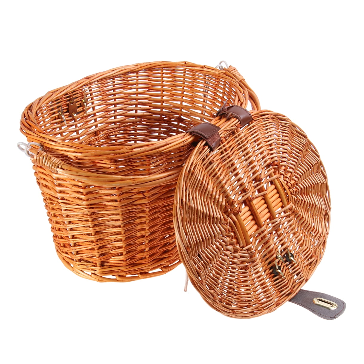Wicker Bike Basket with Lid and Front Handlebar for Easy Carrying