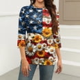 thumbnail image 4 of Women's 250th Anniversary USA Shirt Patriotic American Flag Print Crew Neck 3/4 Sleeve T-Shirt, 4 of 5