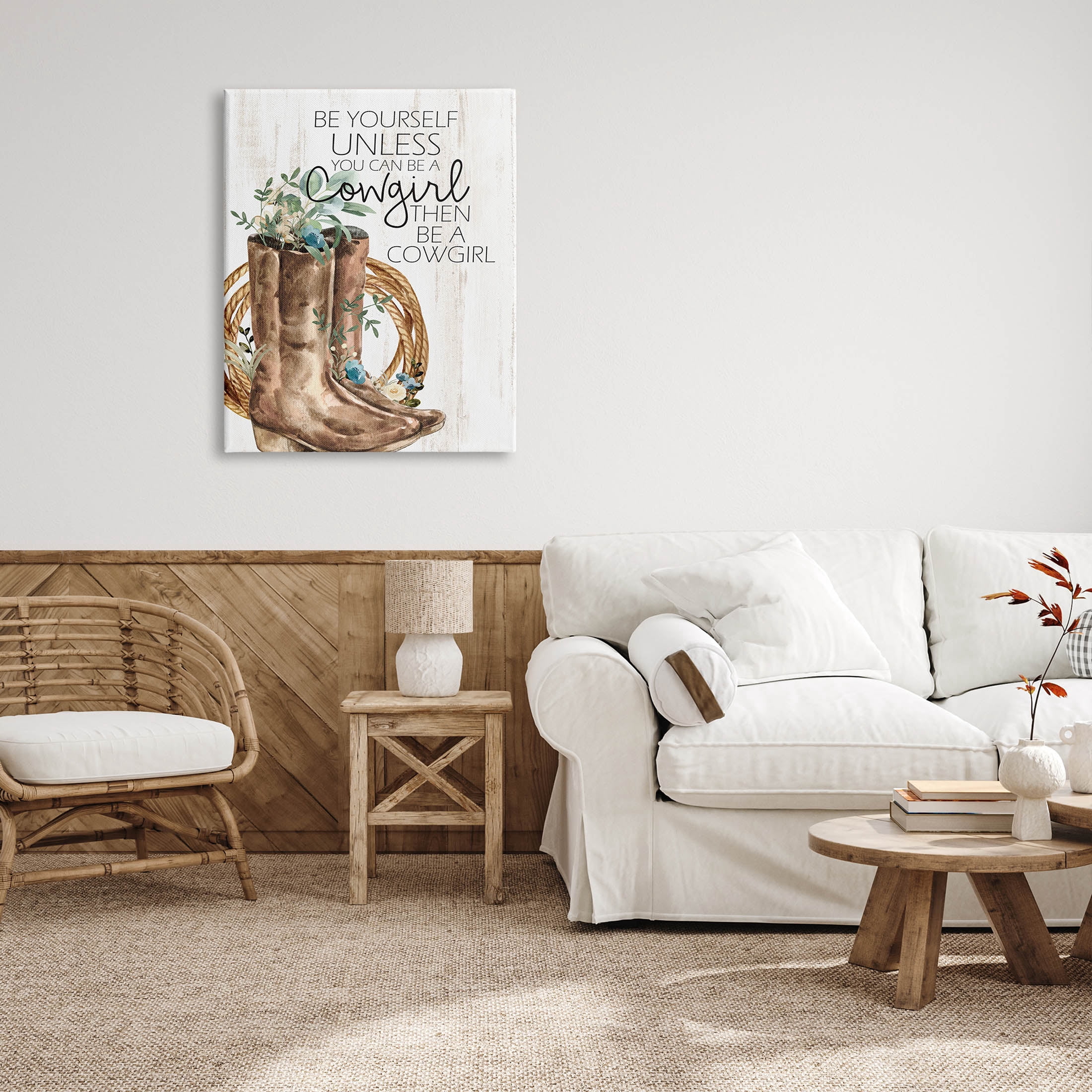 Be Yourself Or A Cowgirl Floral Boots Botanical & Floral Graphic Art Gallery Wrapped Canvas Print Wall Art