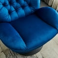 thumbnail image 4 of Velvet Swivel Accent Chair with Ottoman Set, Modern Lounge Chair with Footrest, Comfy Armchair with 360 Degree Swiveling for Living Room, Bedroom, Reading Room, Home Office, Metal Base Frame, Blue, 4 of 7