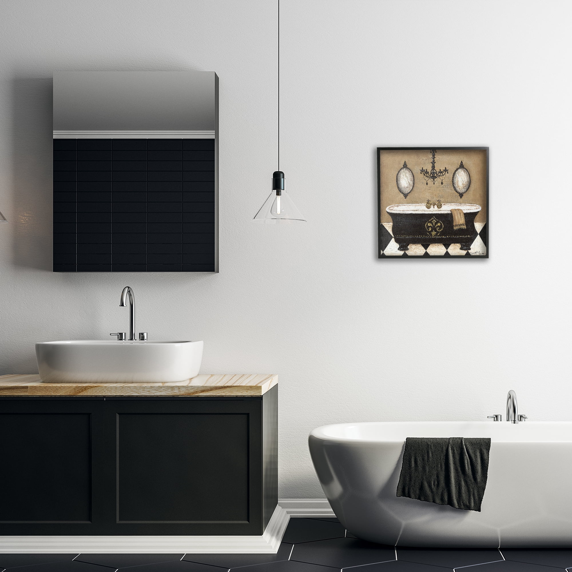 Stupell Industries Elegant Bathtub & Chandelier Black Framed Giclee Art, design by Janet Tava