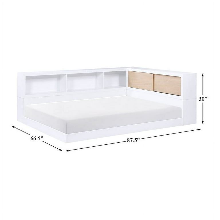 Lexicon Asker Wood Full Bookcase Corner Bed in 2-Tone Finish (White and  Natural)