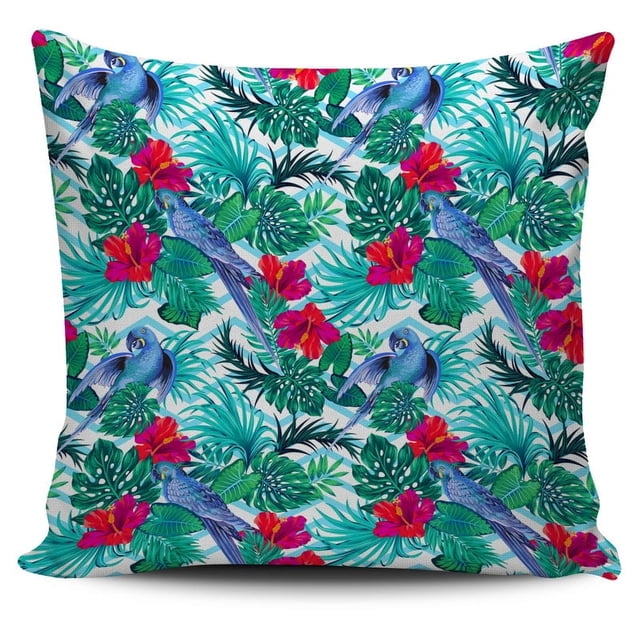 Funda de cojín con estampado de hibisco Blue Parrot