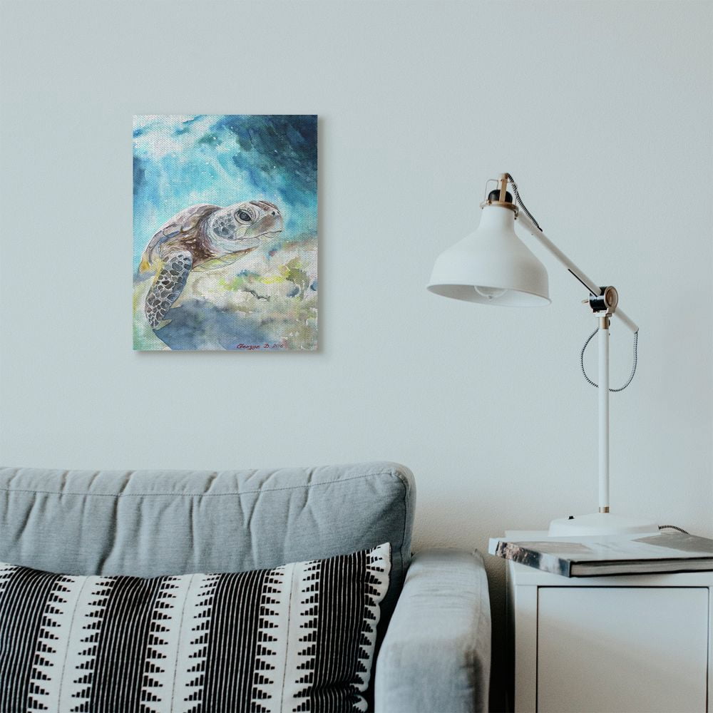 Stupell Industries Sea Turtle Ocean Animal Blue Watercolor Painting Canvas Wall Art by George Dyachenko