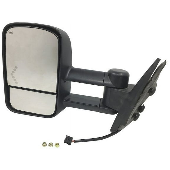 Left Driver Side Power Mirror - Manual Telescopic Trailer Tow Mirror, with Heated Glass, Turn Signal, Manual Folding - Black Textured - Compatible with 2007 - 2014 Chevy Silverado 2500 HD 2011