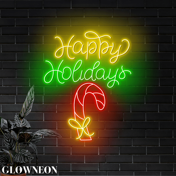 Glowneon Happy Holidays Neon Sign, Merry Christmas Ornaments Wall Art