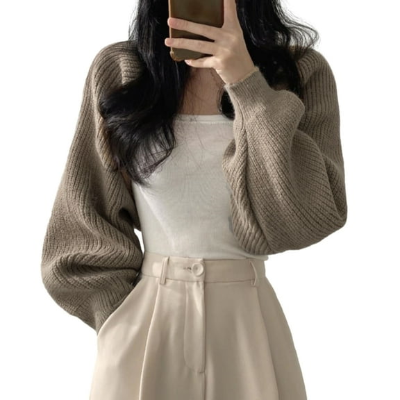 ZYHARUKO Women's Fall Open Front Shrugs Long Sleeve Boleros Solid Lightweight Knitted Cropped Cardigan Sweaters Short Shawl Tops