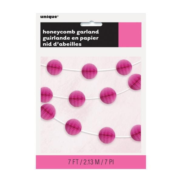 Hot Pink Honeycomb Ball Garland, 7 ft