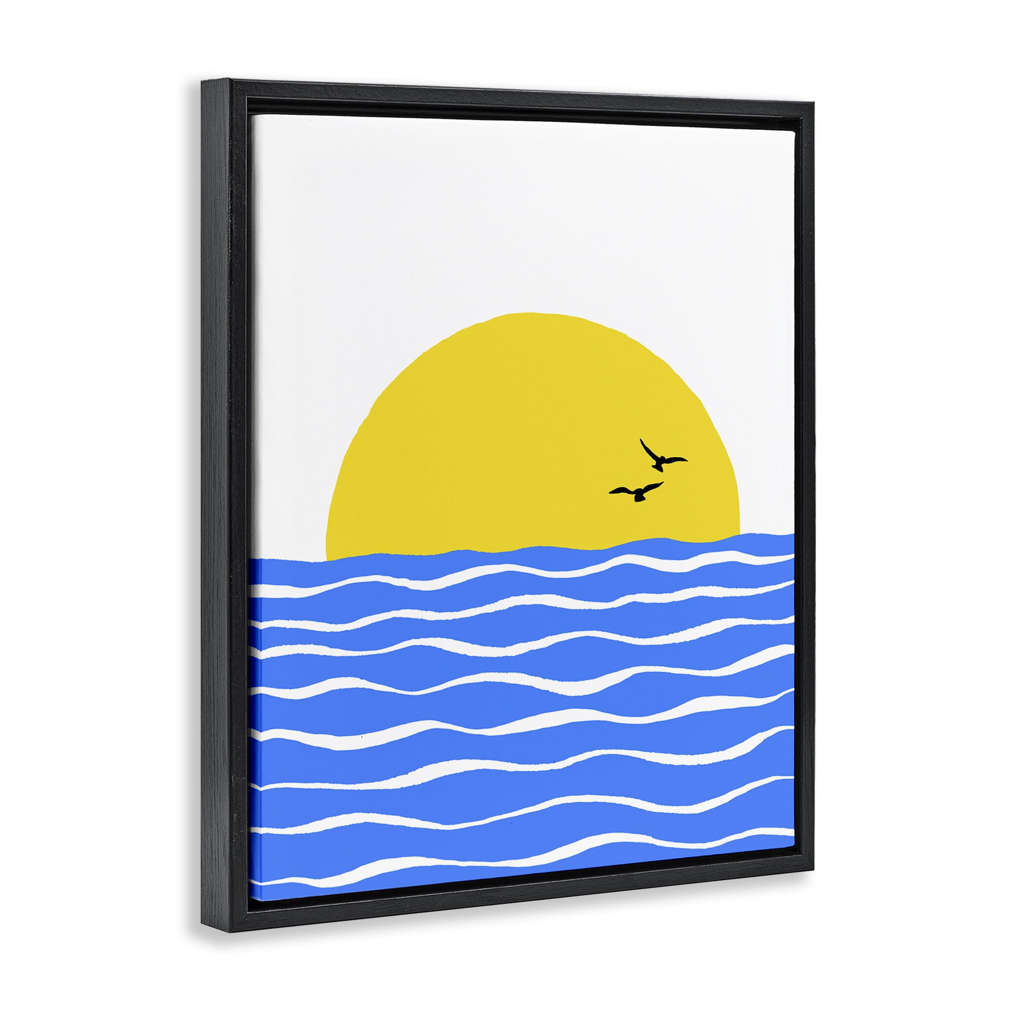 Stupell Industries Birds & Blue Sea Nautical & Beach Painting Black Floater Framed Canvas Art Print Wall Art, 17 x 21