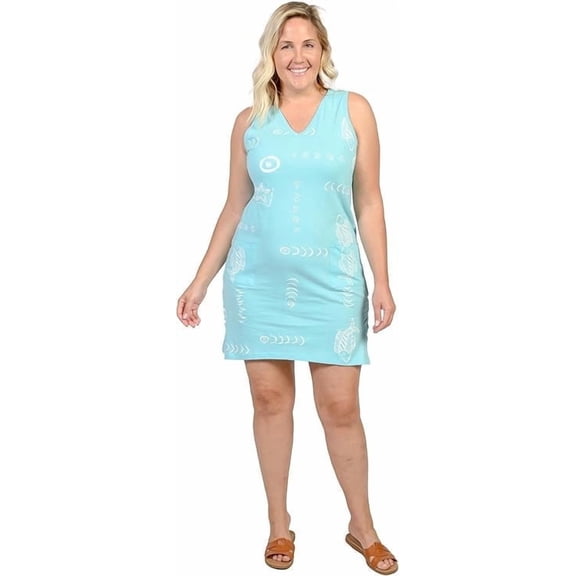INGEAR Women’s Beach Swimsuit Cover Up Short Cotton Shift Dress Sleeveless Tee with Pockets Blue 2XL