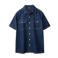 thumbnail image 2 of ZCFZJW Men's Basic Denim Shirts Casual Summer Short Sleeve Button Down Shirt Two Pockets Classic Jean Shirts Dark Blue L, 2 of 5