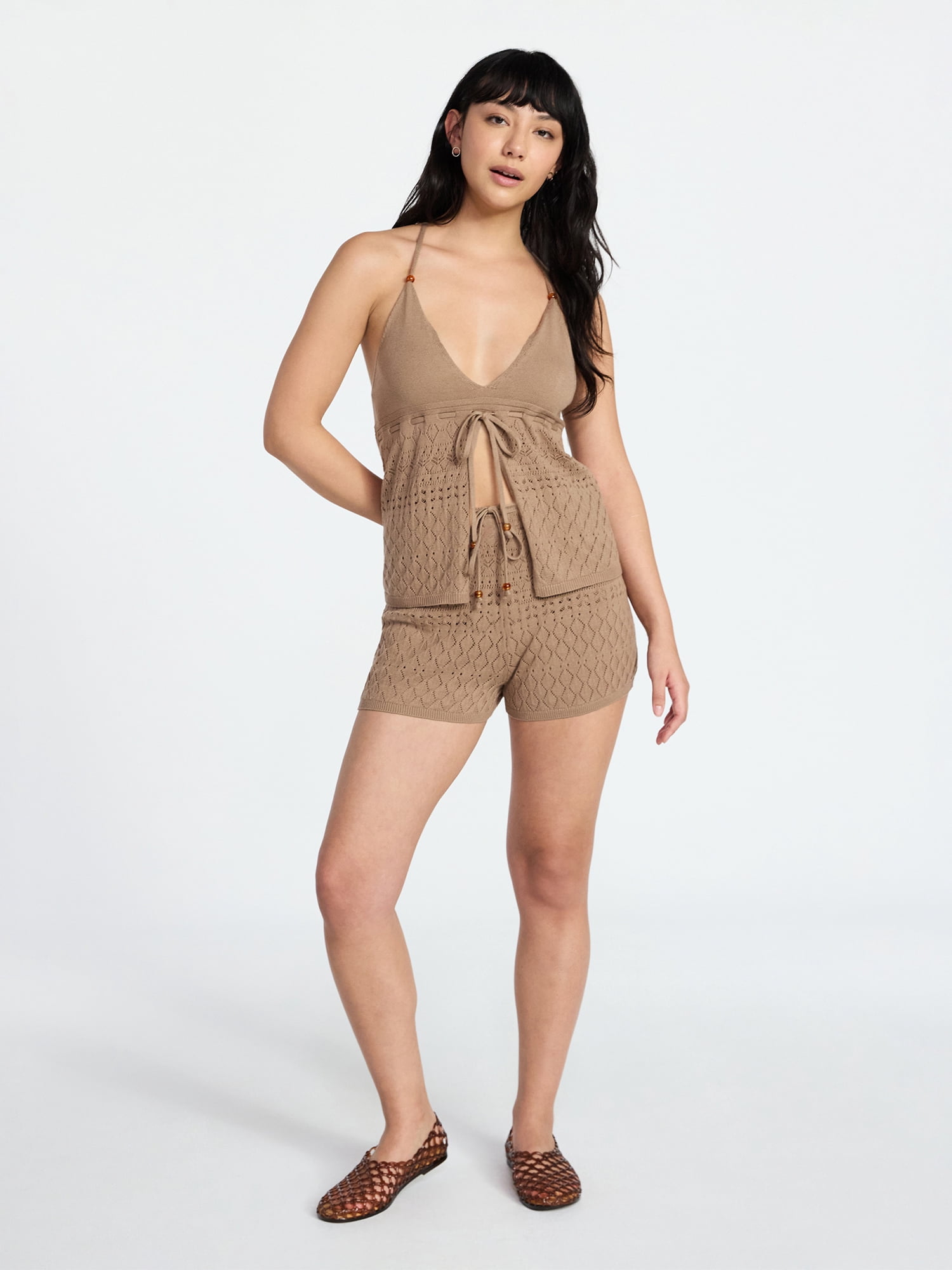 No Boundaries Cami Top with Beads and Shorts Set, 2-Piece, Women's XXS-XXL