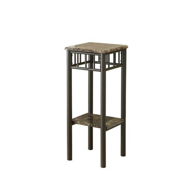 Monarch Specialties Accent Table, Side, End, Plant Stand, Square, Living Room, Bedroom, Metal, Laminate, Brown Marble Look, Transitional