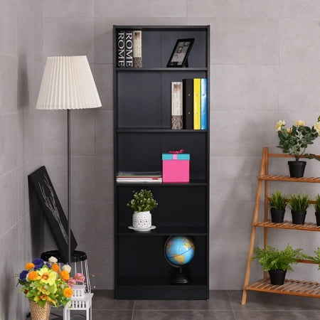 Costway Modern 5 Tier Shelf Bookcase Storage Media Storage Organization Cabinet Black Walmart Canada