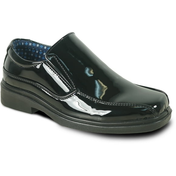 bravo! Boy Classic Slip-on Loafer WILLIAM-1KID Dress Shoe School Uniform with Removable Insole and Double Runner Square Toe Black Brown Black Patent