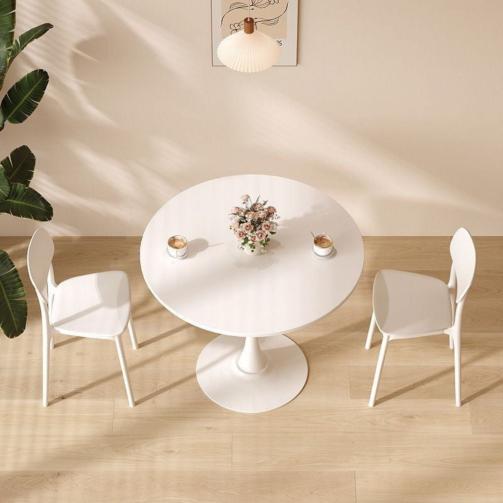 Modern Round Dining Table, 31.5 Inch Diameter MDF Tabletop with Cylindrical Metal Base, Multipurpose Leisure Coffee Table for Kitchen Living Room Small Apartment