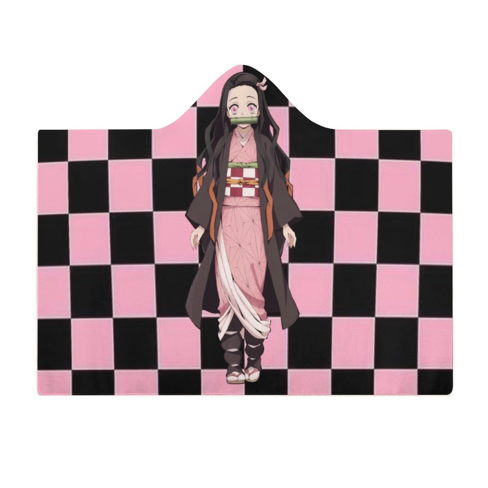 Kamado Nezuko Wearable Blanket Cloak Arctic Velvet Hooded Blanket Soft Fuzzy Hoodie Blanket Cape for Adults Kids 60"x80"