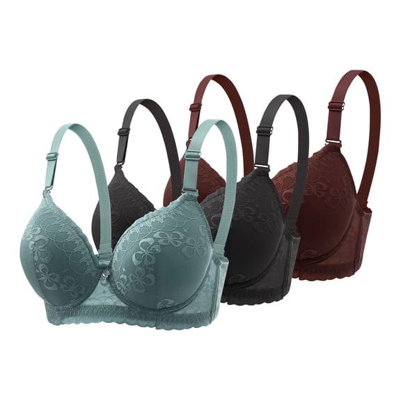 Iyufng 3PC Woman's Underwire Bra Push Up Lace Bralette Comfortable Breathable Underwear 3Piece Set