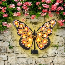 Solar Lights Outdoor Metal Butterfly Wall Decor with 30 Led - 13.5" Outdoor Fence Wall Art,Hanging Decoration for Garden Patio Porch Yard,Gifts for Women,Xmas Gifts for Mom Grandma