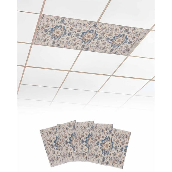 Fluorescent Light Covers for Ceiling Lights 4 Pack, Blue Boho Vintage Magnetic Ceiling Light Covers 2x4ft for Classroom Office School, Southwestern Ethnic Mexican Flowers Drop Ceiling Light Shade