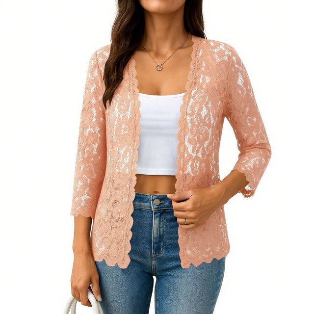 IMENGL Ladies' solid color lace knitted cardigan v neck, Orange 2XL, Size M-5XL