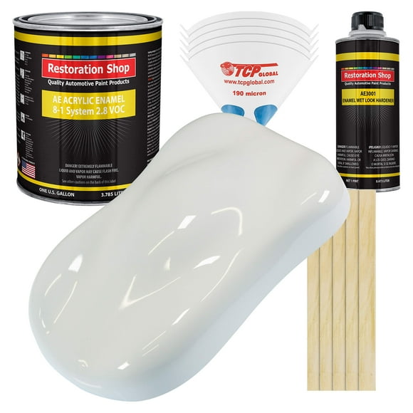 Restoration Shop - Pure White Acrylic Enamel Auto Paint - Complete Gallon Paint Kit - Professional Single Stage High Gloss Automotive, Car, Truck, Equipment Coating, 8:1 Mix Ratio, 2.8 VOC