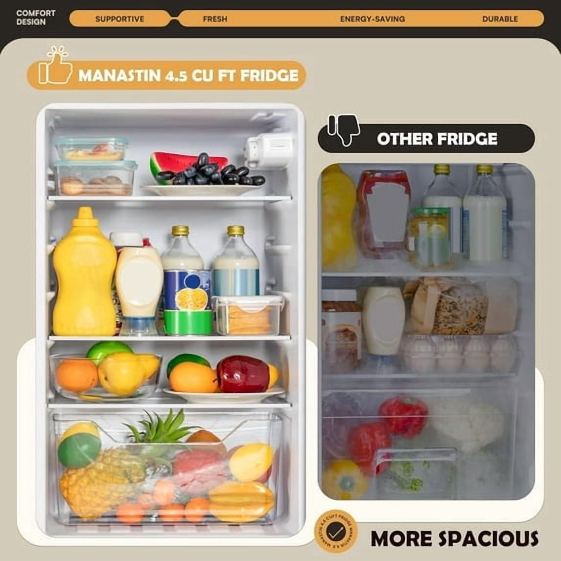 UrbanSync 4.5 Cu.Ft Mini Fridge with Freezer, 7 Temperature Settings, Featuring Adjustable Castors and Shelves, Suitable for Offices and Bedrooms (Silver)
