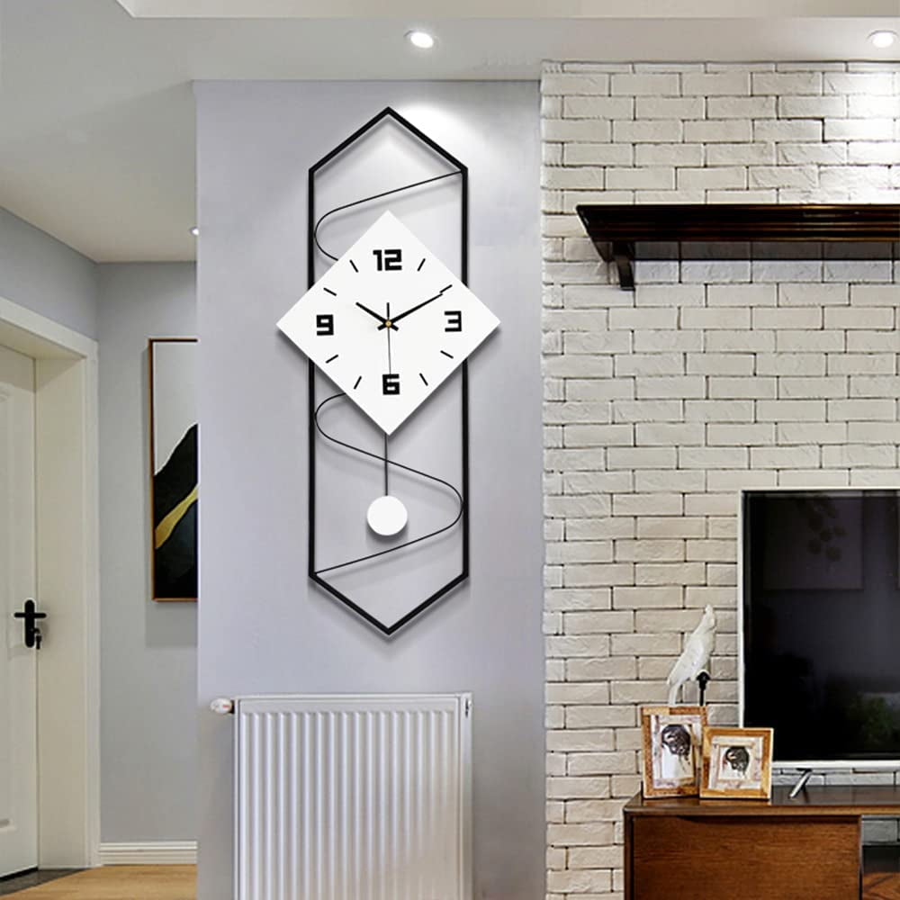 Fichiouy Large Wall Clock Modern Design Silent Digital Clock for Living Room Bedroom Office Decora Black&White