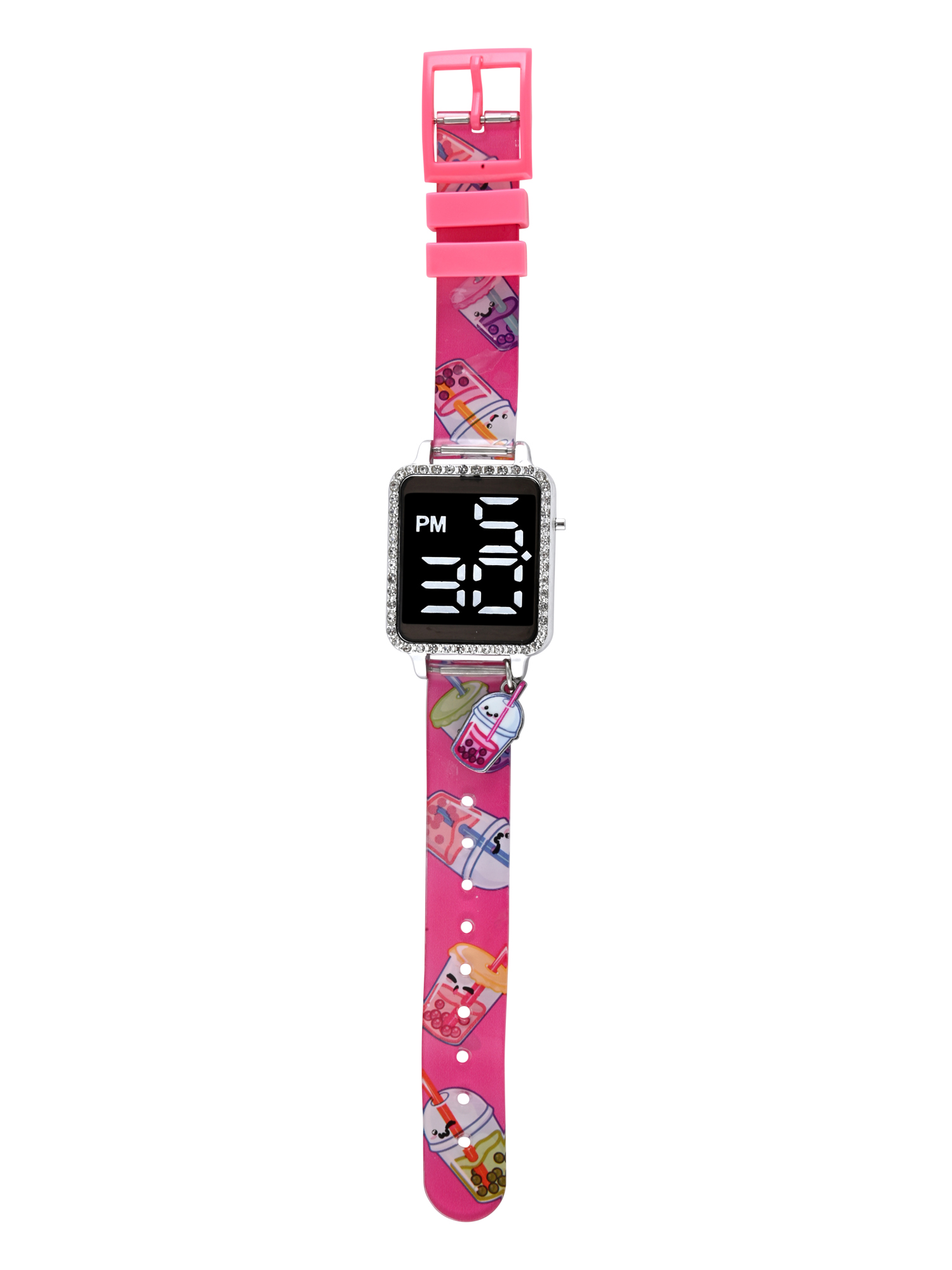 Wonder Nation Girls Pink Printed Silicone Strap with Square LED Digital Dial;WN5293WM