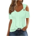 thumbnail image 2 of Up to 65% off Xunlbb Women's Fashion Clothing 2024 Women's Fashion Casual Solid Color Shoulder Leakage Short Sleeve Pullover Short Sleeve Top Womens Trendy Tops, S-2XL, 2 of 6