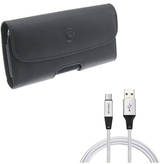Case Belt Clip w 6ft USB-C Cable for Samsung Galaxy A53 5G,A33 5G Phones - Leather Holster Cover Loops, Type-C Charger Cord Power Wire