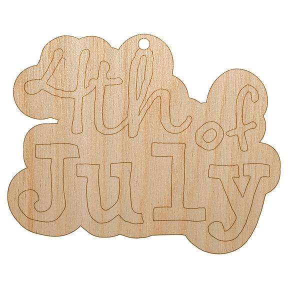 4th Fourth of July Fun Text Wood Holiday Christmas Tree Ornament Unfinished DIY Pre-Drilled Craft
