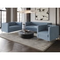 thumbnail image 2 of Home Design Weiss Velvet Square Arm Chair with Channel-Tufted Back and Gold Metal Legs, Modern Upholstered Living Room Seating, Blue, 2 of 5