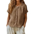 thumbnail image 2 of Kelon Short Sleeve Womens Linen Cotton Tops Vacation Casual Outfits Blouses Dressy Casual Summer Outfits 2026, 2 of 9