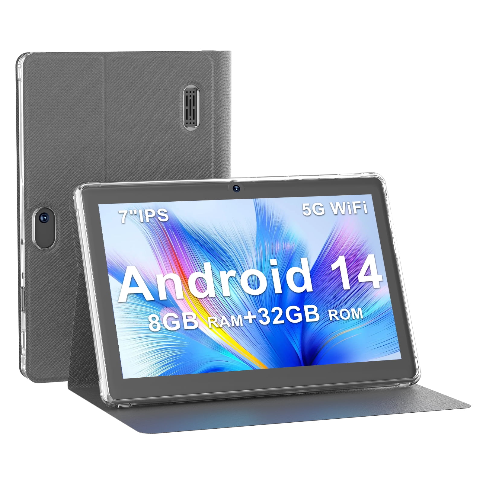 7 inch Tablet | Android 14 | Tablet with Protective Case | 8GB+32GB+2TB Expand | Eye-Friendly Screen | Dual Camera | 2.4G+5G WiFi | Widevine L1 | Educational | Games | Black