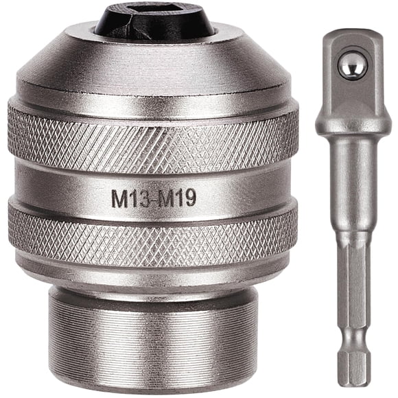 Topec Tap Socket Set, 2-Piece 1/2"DR x M13~M19 Adjustable Tap Chuck Tool with a 1/2"Socket Adapter, Tap Handle for Taps, Reamers, Screw Extractors
