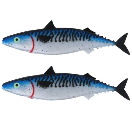 2 Pack 29cm/67g Silicone Swimbait Soft Fishing Lures Empty Belly Design Blue & Black Realistic Artificial Bait for Fish Tackle