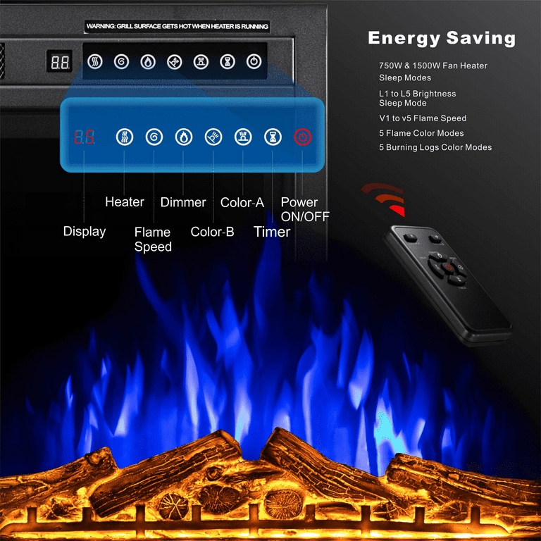 37 Built-in Electric Fireplace, Adjustable Flame, Touch Screen, Remote -  Walmart.com