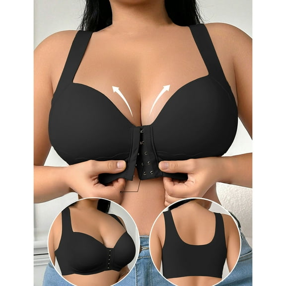 XUNKUSGA Bras for Women Front Clasp Closure Womens Bras Comfort Wireless Full Coverage Plus Size Womens Bralettes Solid Color Push Up Women's Bras for Everyday Wear L-4XL