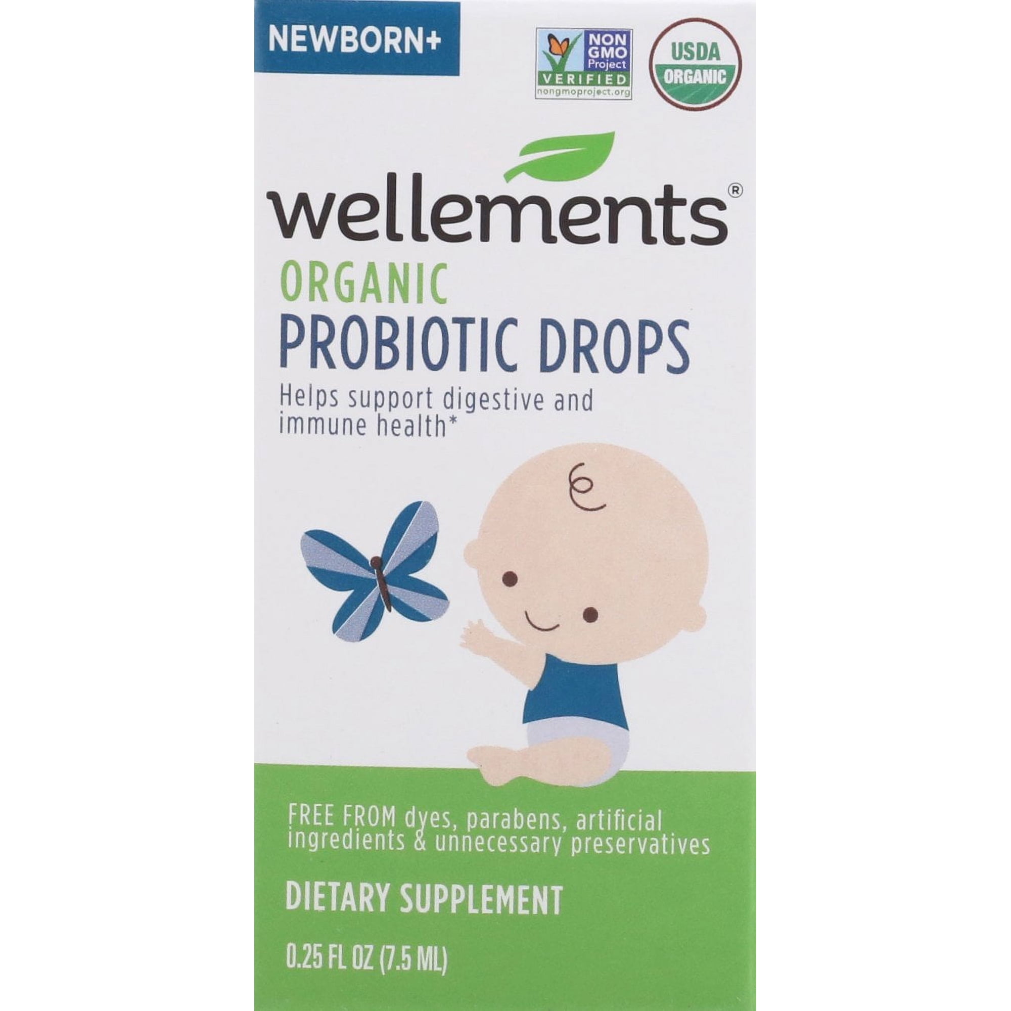 Wellements Organic Probiotic Drops, Newborn+, 0.25 fl oz (7.5 ml)