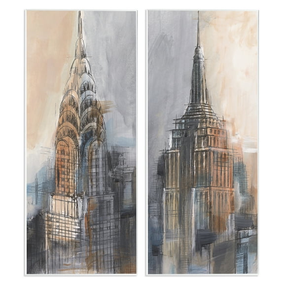 Stupell Industries City Architecture Sketches Scenic & Cityscapes Painting Unframed Art Print Wall Art, 7 x 17, Set of 2