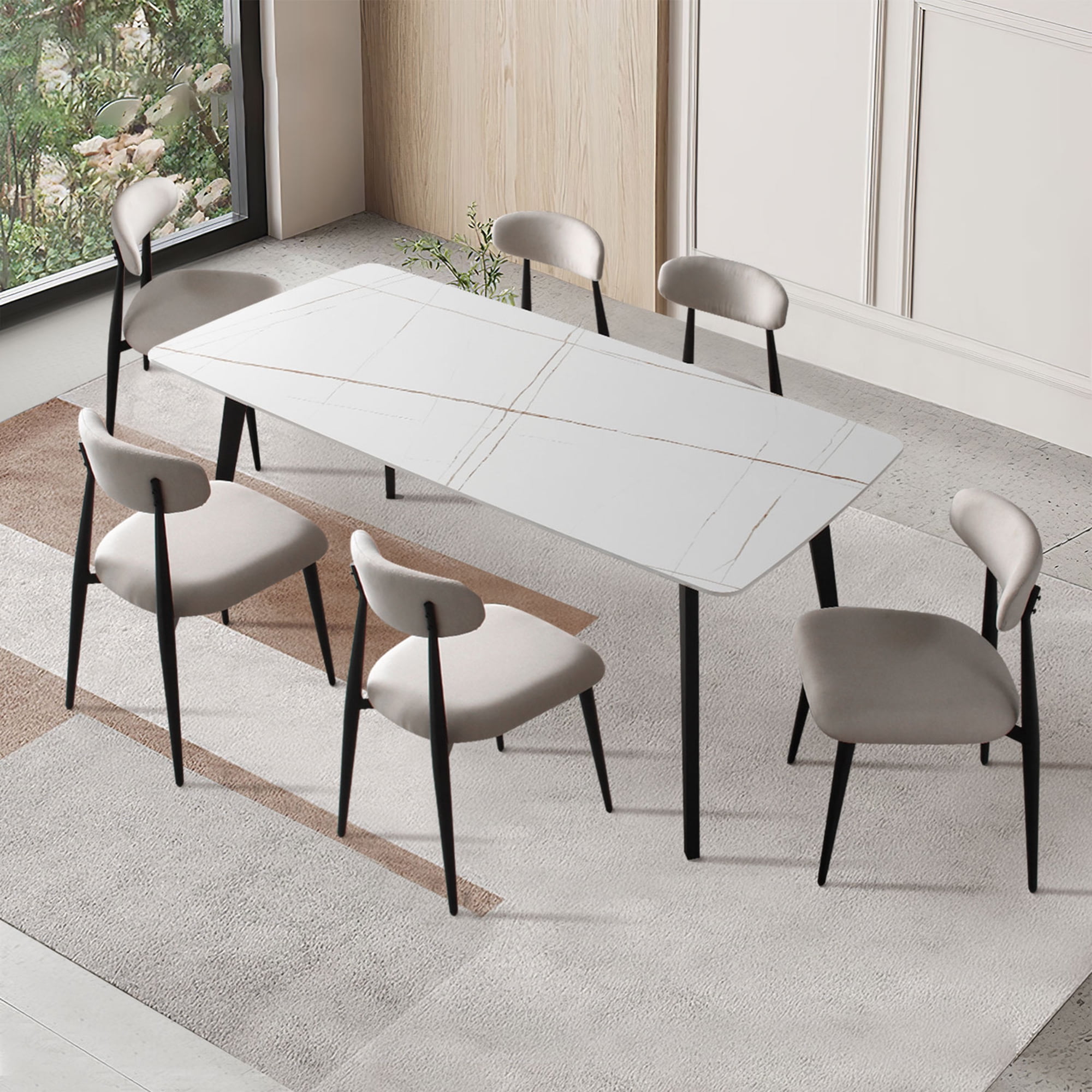 Kadyn Modern Dining Chairs Set of 6, Dining Room Chairs with Curved Backrest Round, Upholstered Kitchen Chairs for Living Room, Light Grey