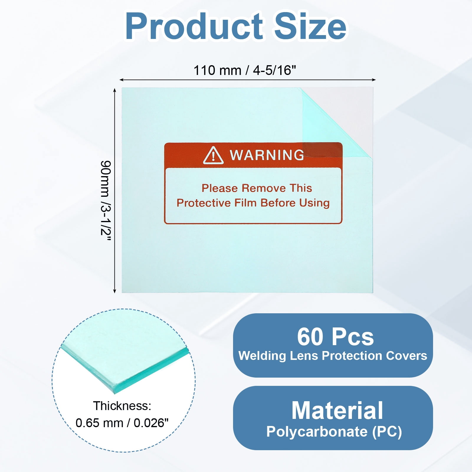 Uxcell 4-5/16 x 3-1/2 Inch Welding Protection Lens, 60 Pcs Clear PC Lens Cover Replacement Welding Helmet Hood Transparent Protective Covers Right Angle